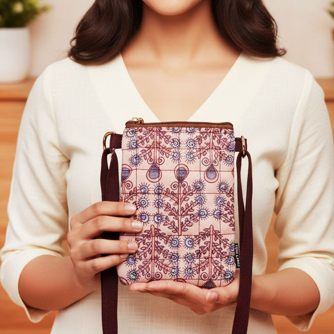 Brown Tree Godna Art Quilted Sling Bag