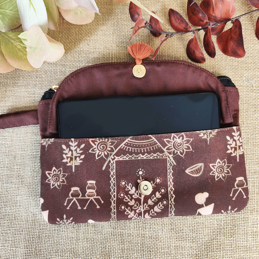 Brown Warli Mobile Flap Wallet