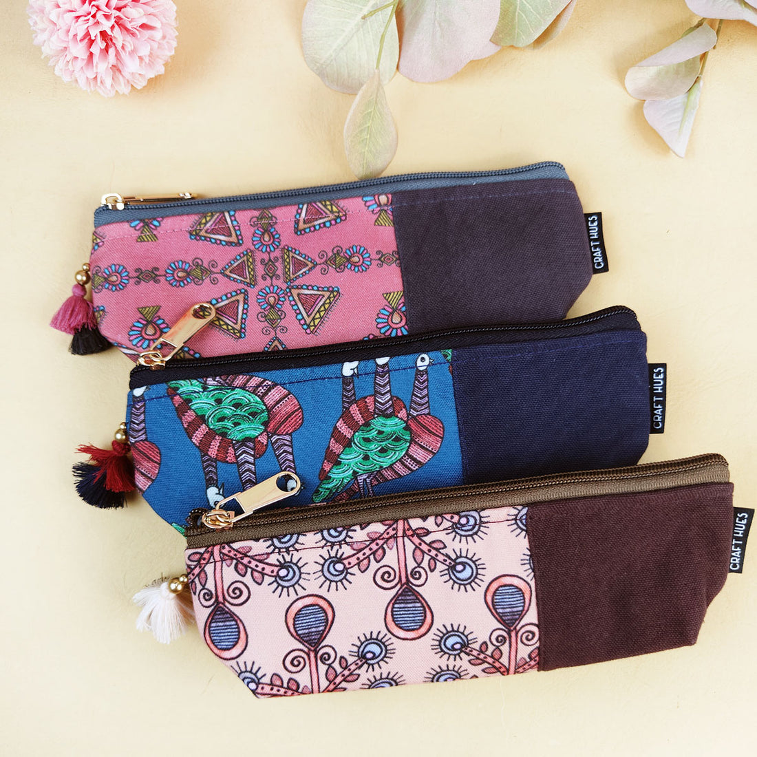 Maroon-Blue-Brown Pen Pouch Combo