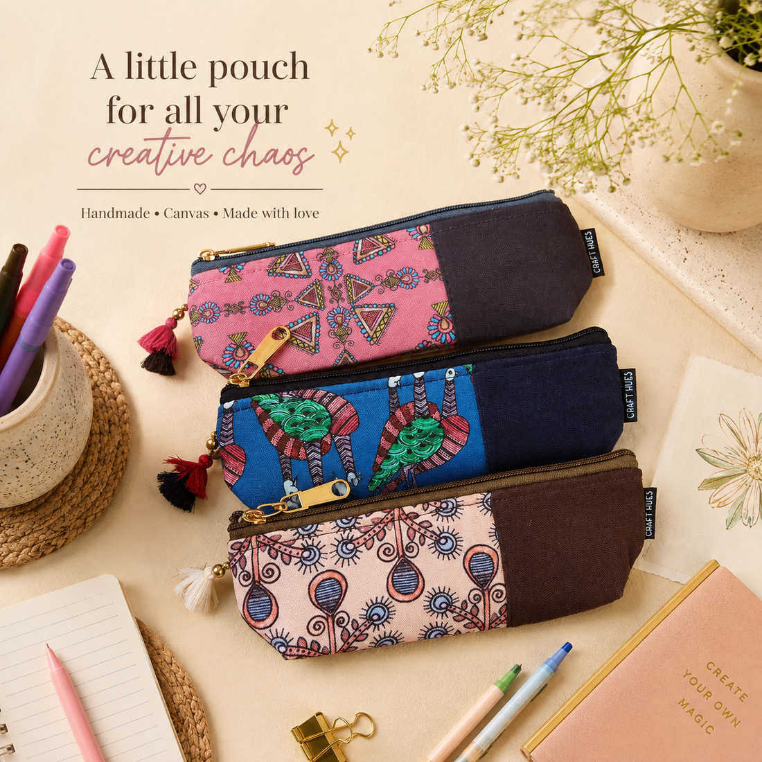 Maroon-Blue-Brown Pen Pouch Combo