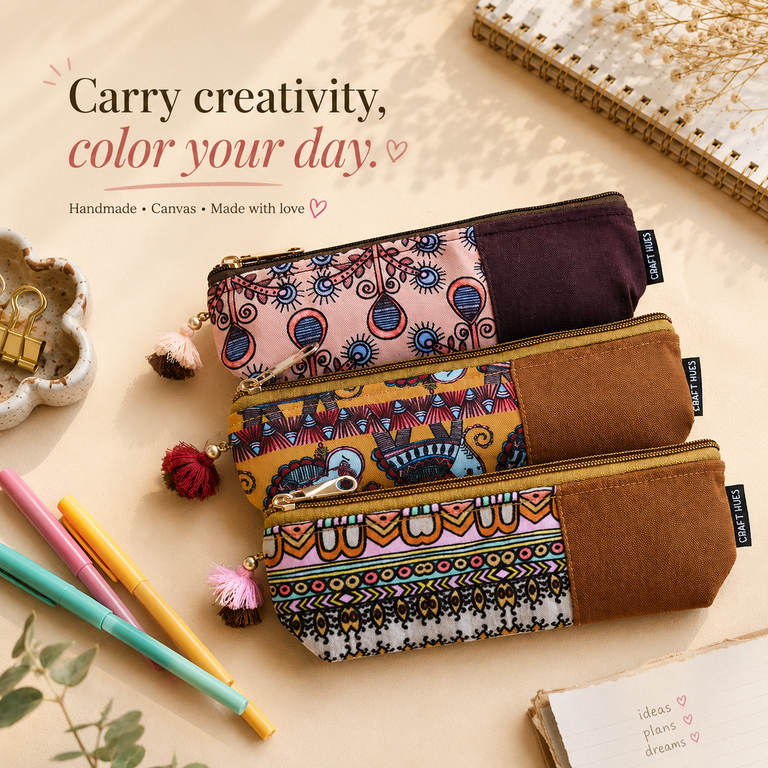 Mustard-Brown-Mustard Pen Pouch Combo