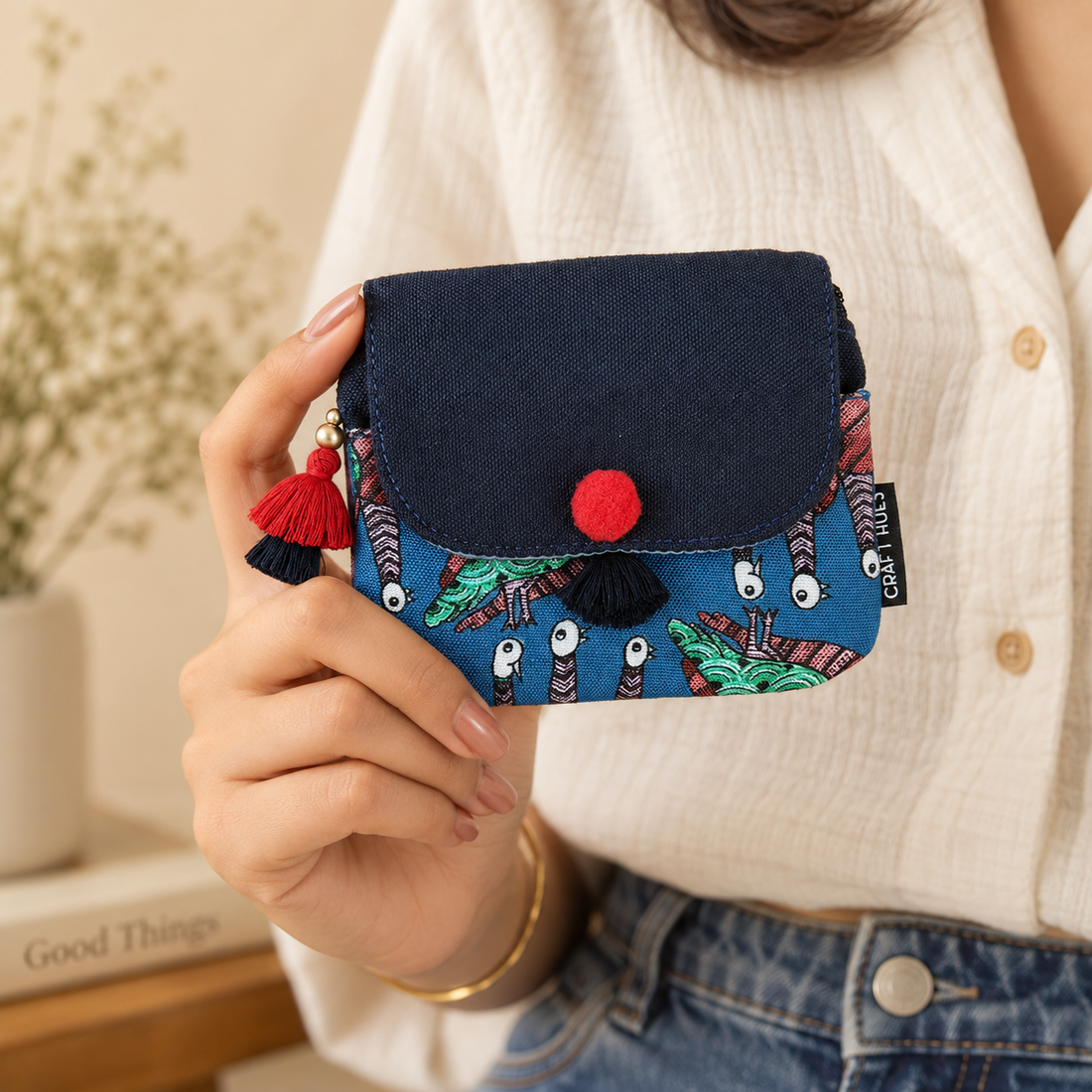 Mini wallet- Gond Blue Bird