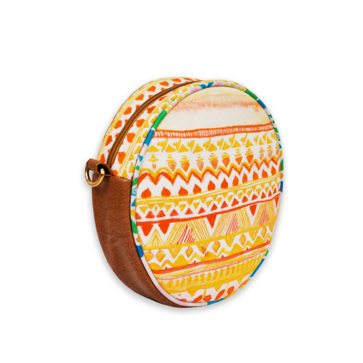 Yellow Aztec Round Sling Bag