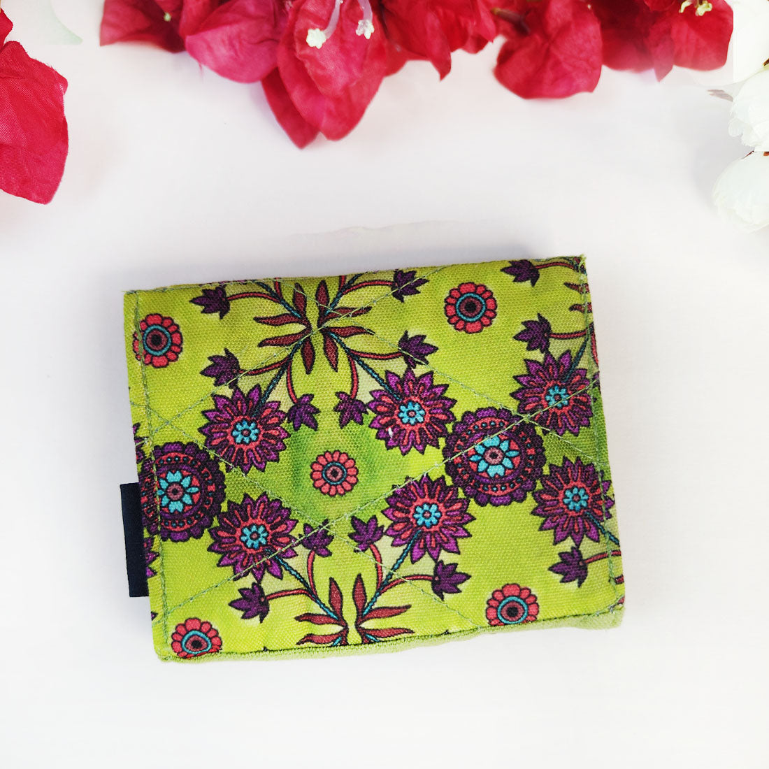 Curve Flap Mini Wallet Combo-green purple flower tile