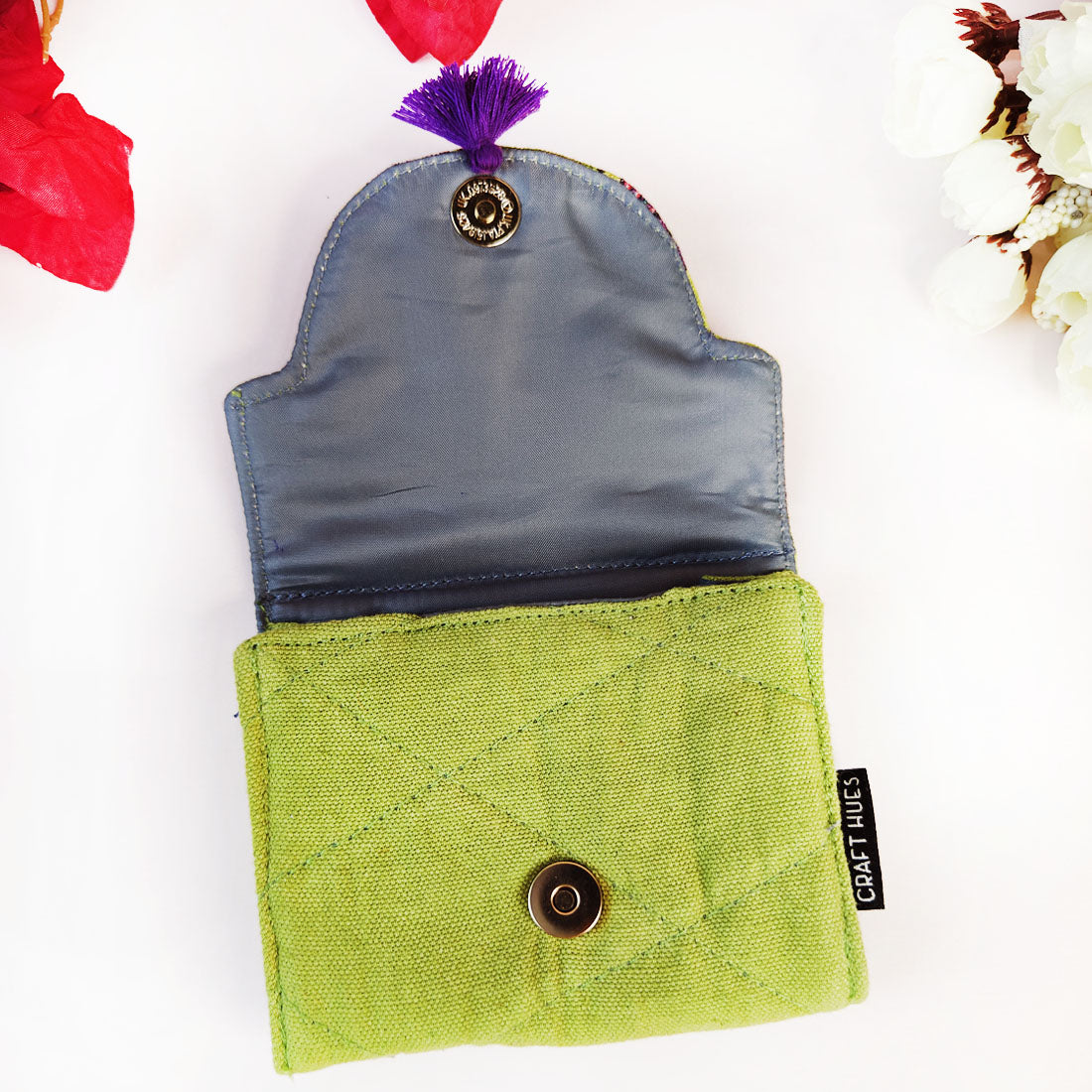 Curve Flap Mini Wallet Combo-green purple flower tile