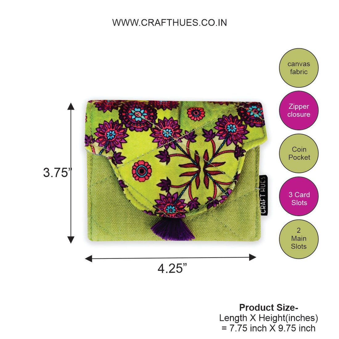 Curve Flap Mini Wallet Combo-green purple flower tile