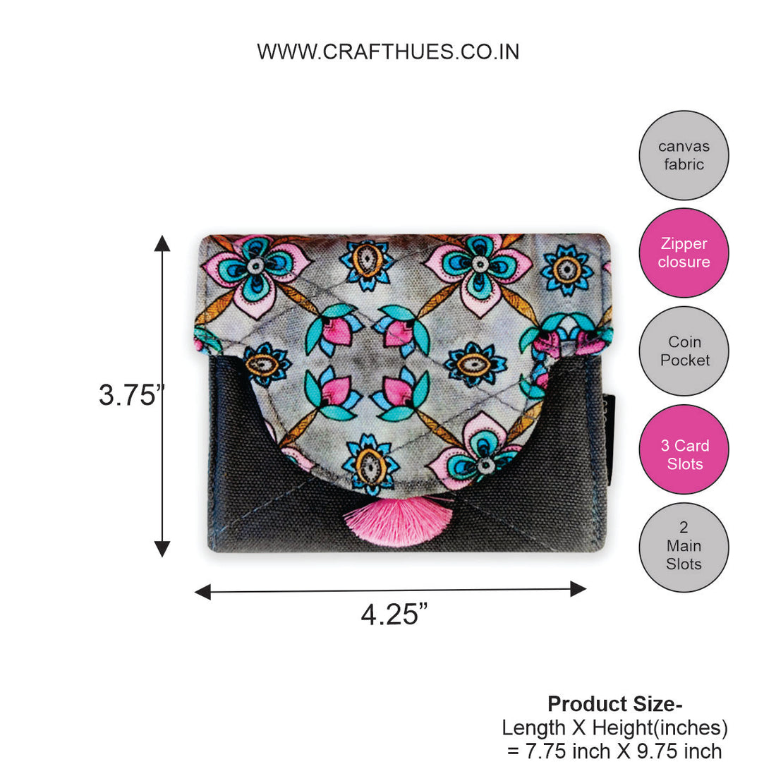 Curve Flap Mini Wallet Combo-grey pink flower tile