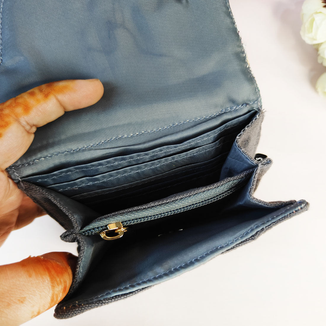 Curve Flap Mini Wallet Combo-grey pink flower tile