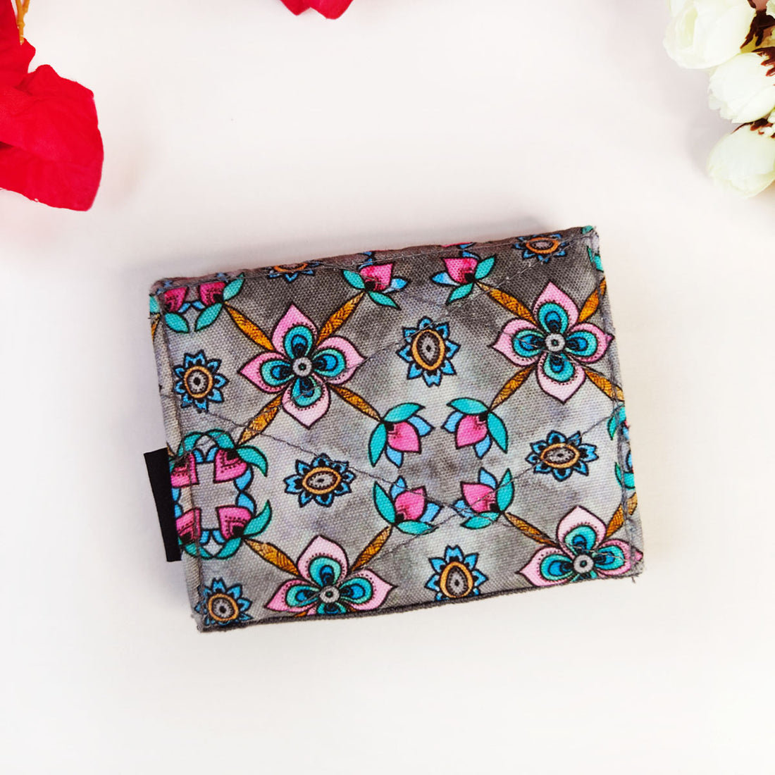 Curve Flap Mini Wallet Combo-grey pink flower tile