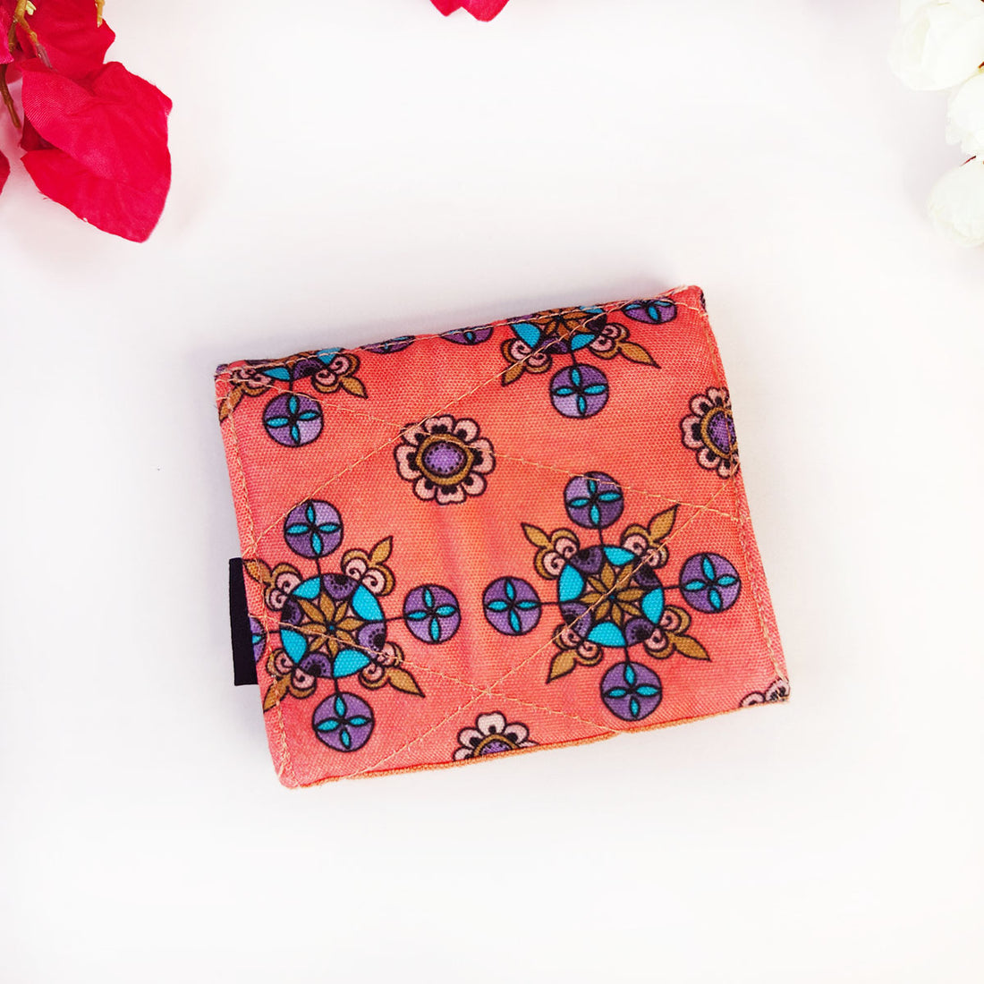 Curve Flap Mini Wallet Combo-peach purple flower tile