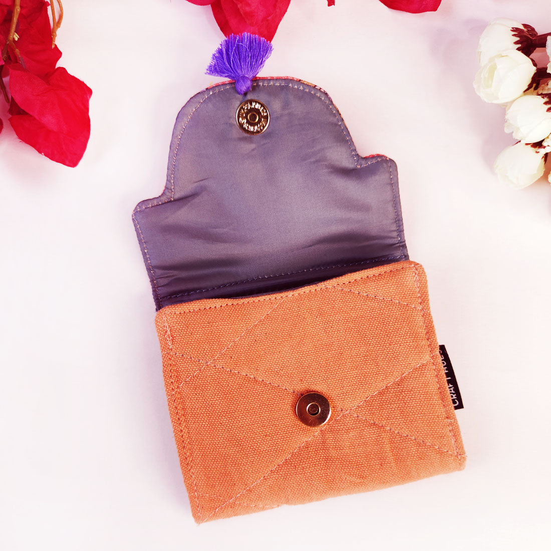 Curve Flap Mini Wallet Combo-peach purple flower tile
