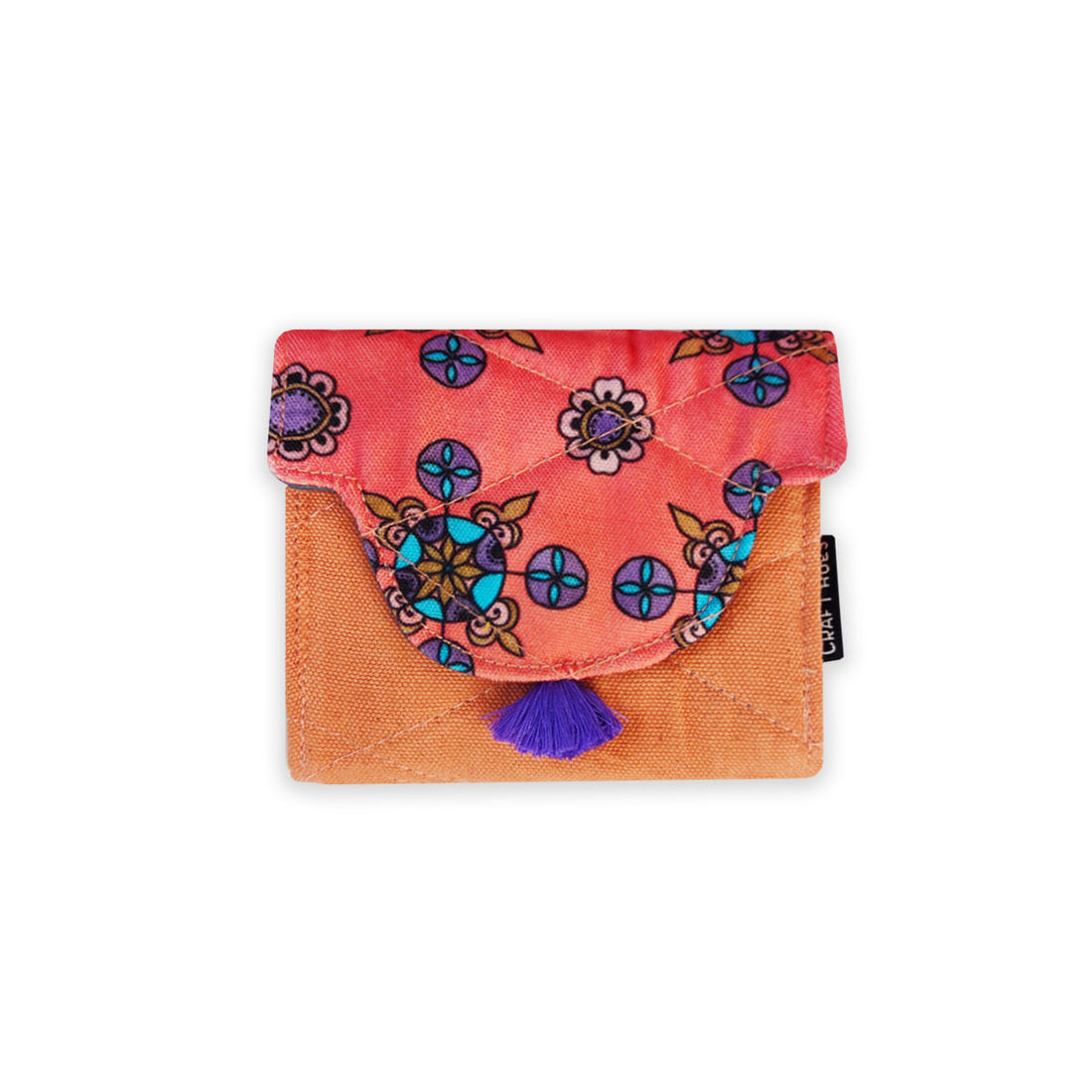 Curve Flap Mini Wallet Combo-peach purple flower tile