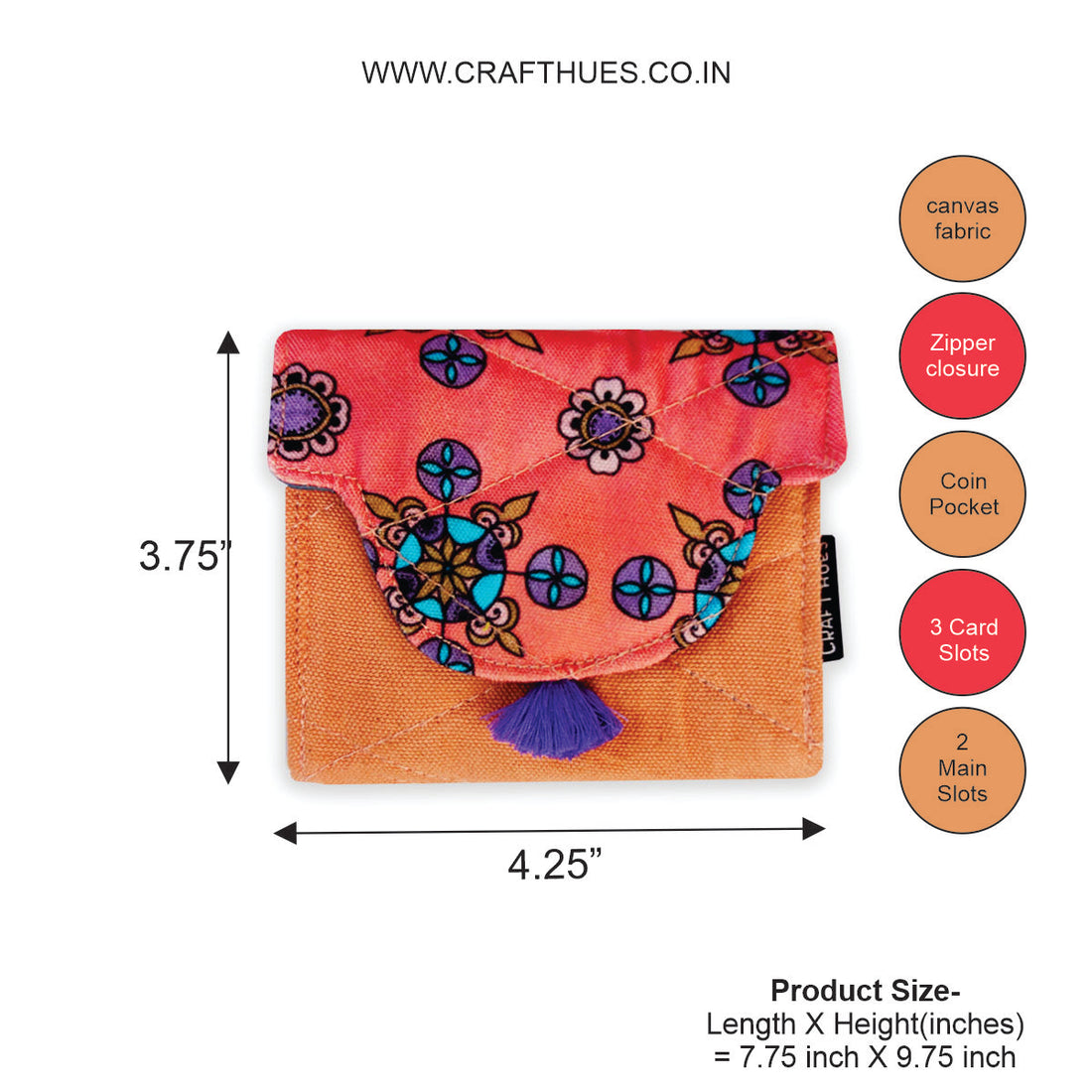Curve Flap Mini Wallet Combo-peach purple flower tile