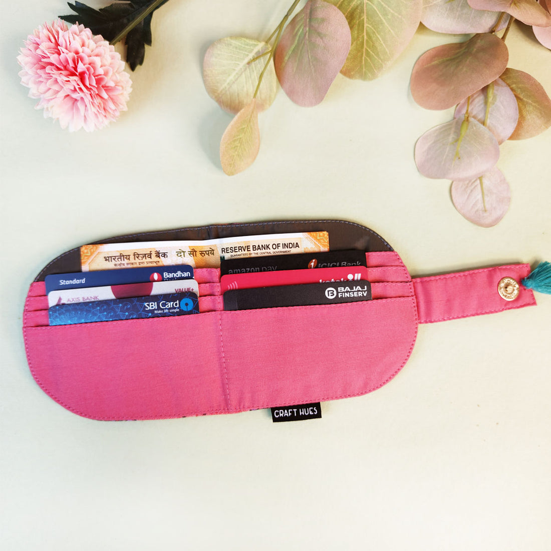 SEMI-OVAL 2-FLAP WALLET - PEACH-PURPLE TILE