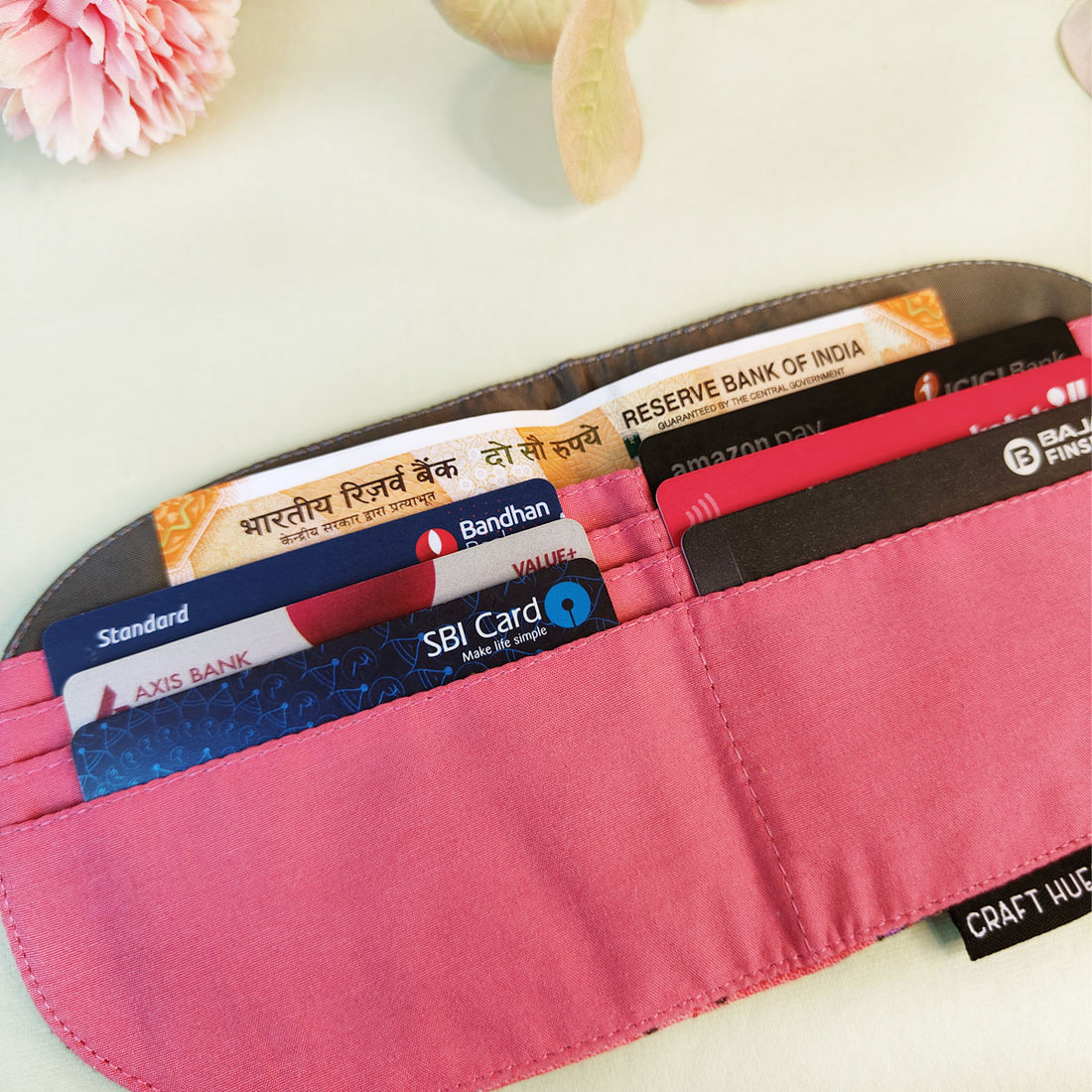SEMI-OVAL 2-FLAP WALLET - PEACH-PURPLE TILE