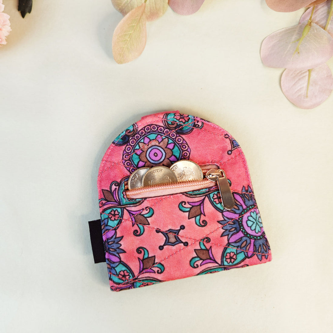 SEMI-OVAL 2-FLAP WALLET - PEACH-PURPLE TILE