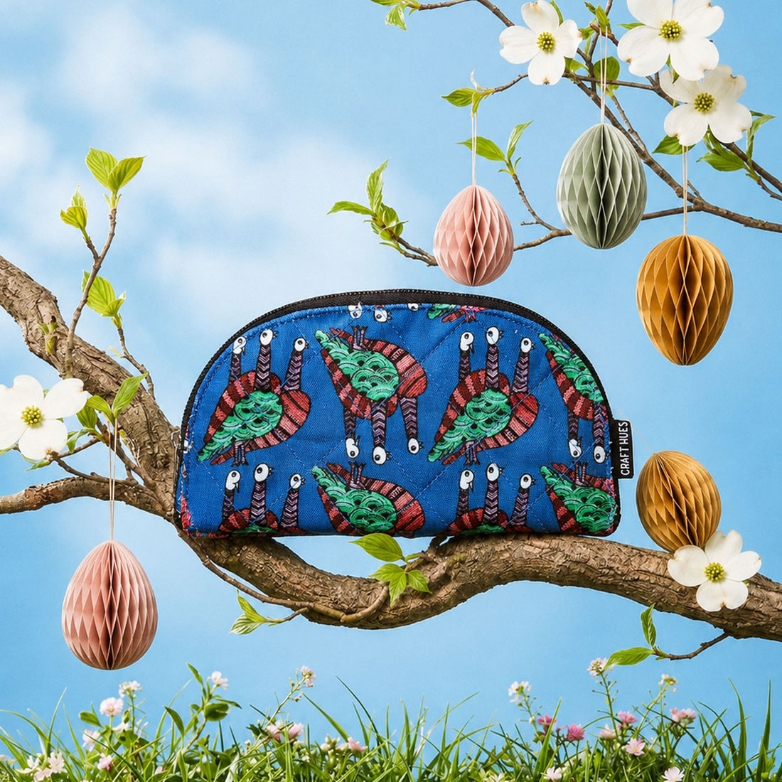 Curve Quilted Wallet- Gond Blue Bird