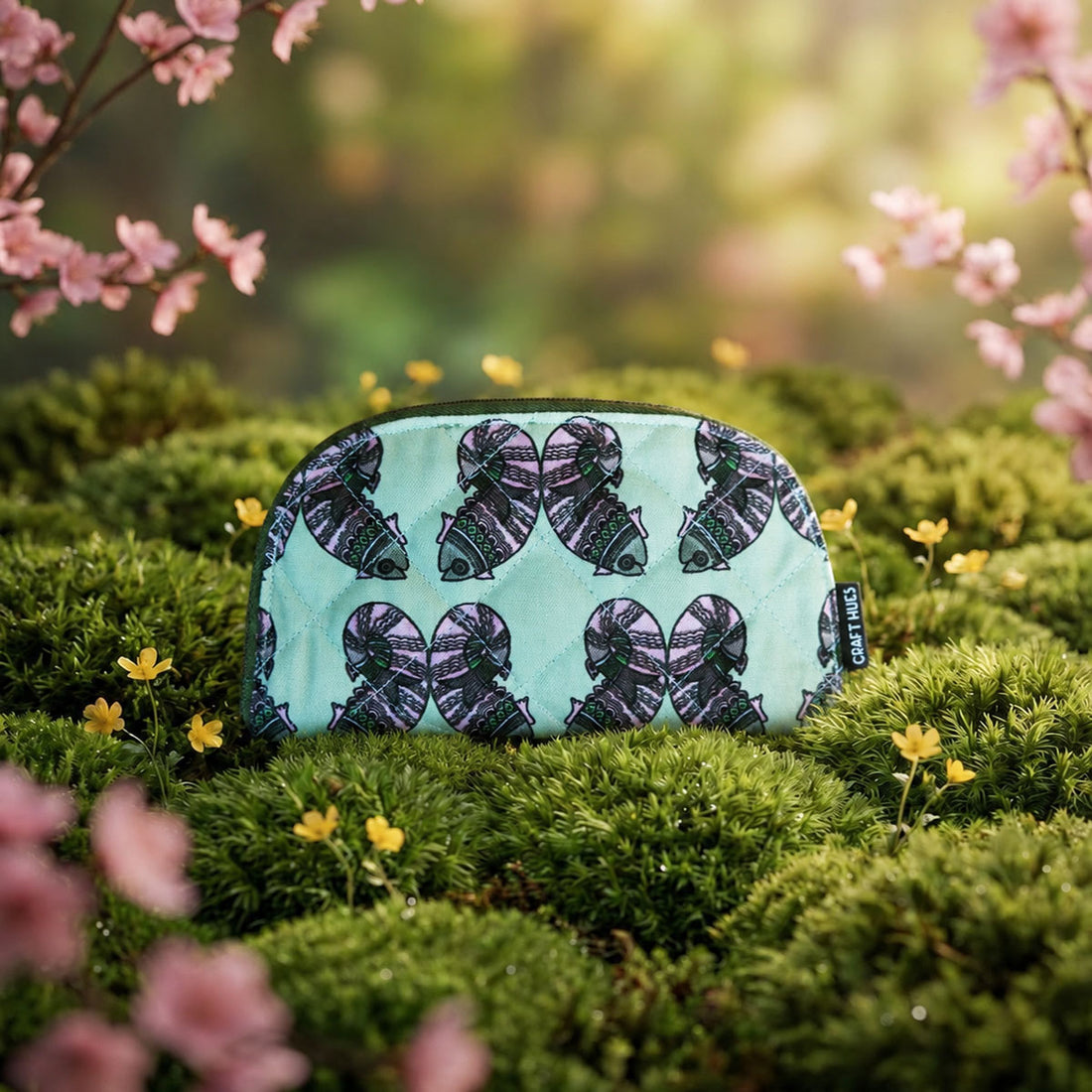 Curve Quilted Wallet- Gond Green Fish