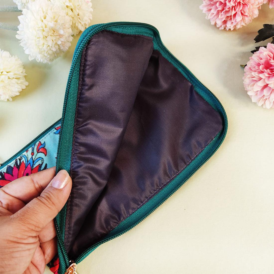Dual-Zip Wallet- Red Teal Tile