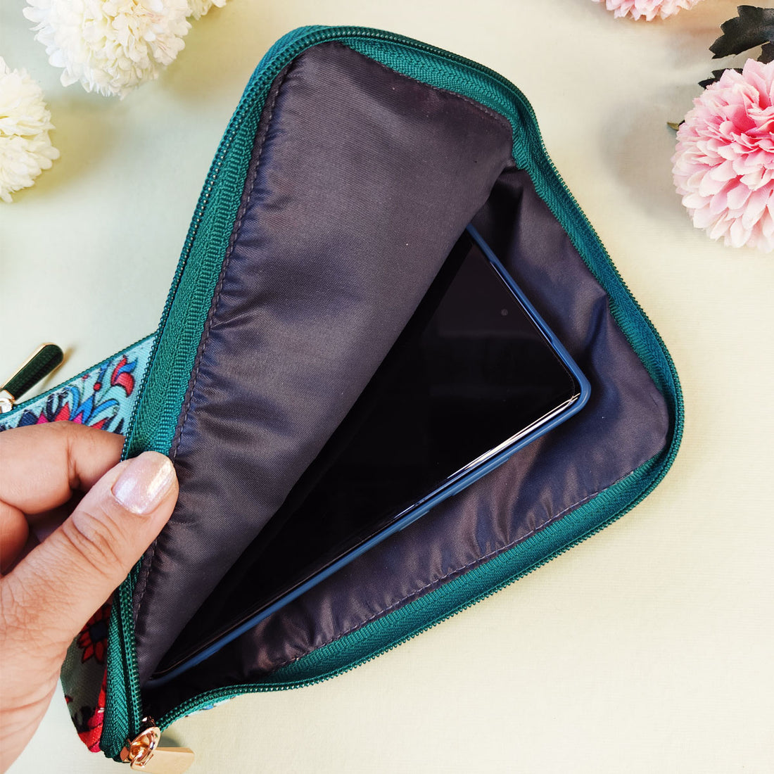 Dual-Zip Wallet- Red Teal Tile