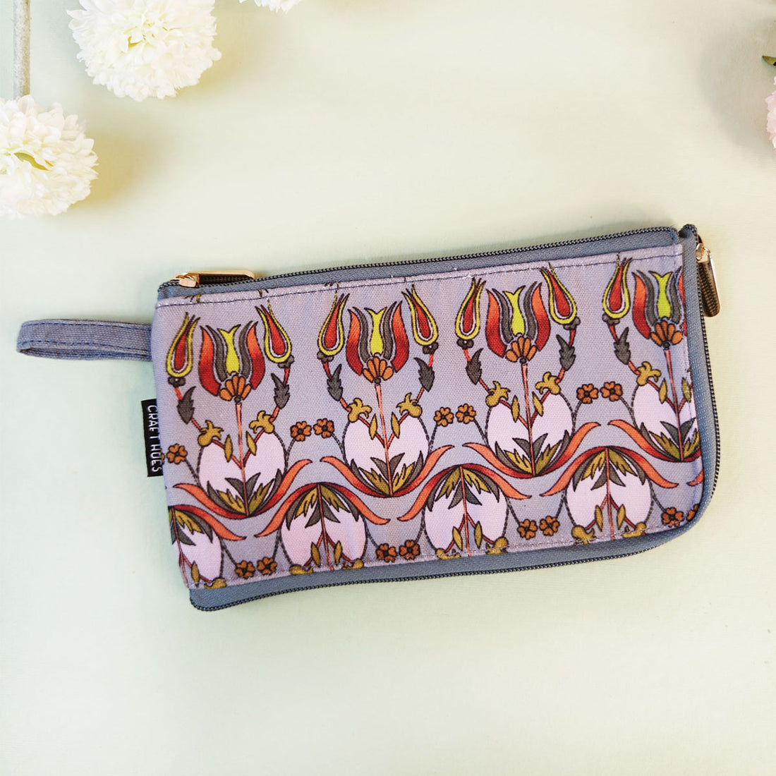 Dual-Zip Wallet- Grey Persian Floral
