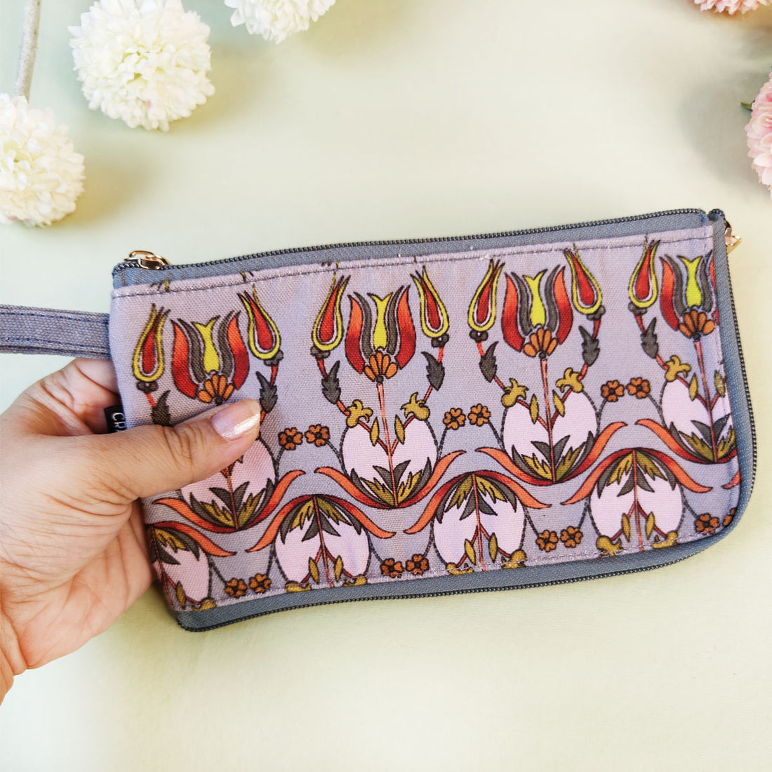 Dual-Zip Wallet- Grey Persian Floral