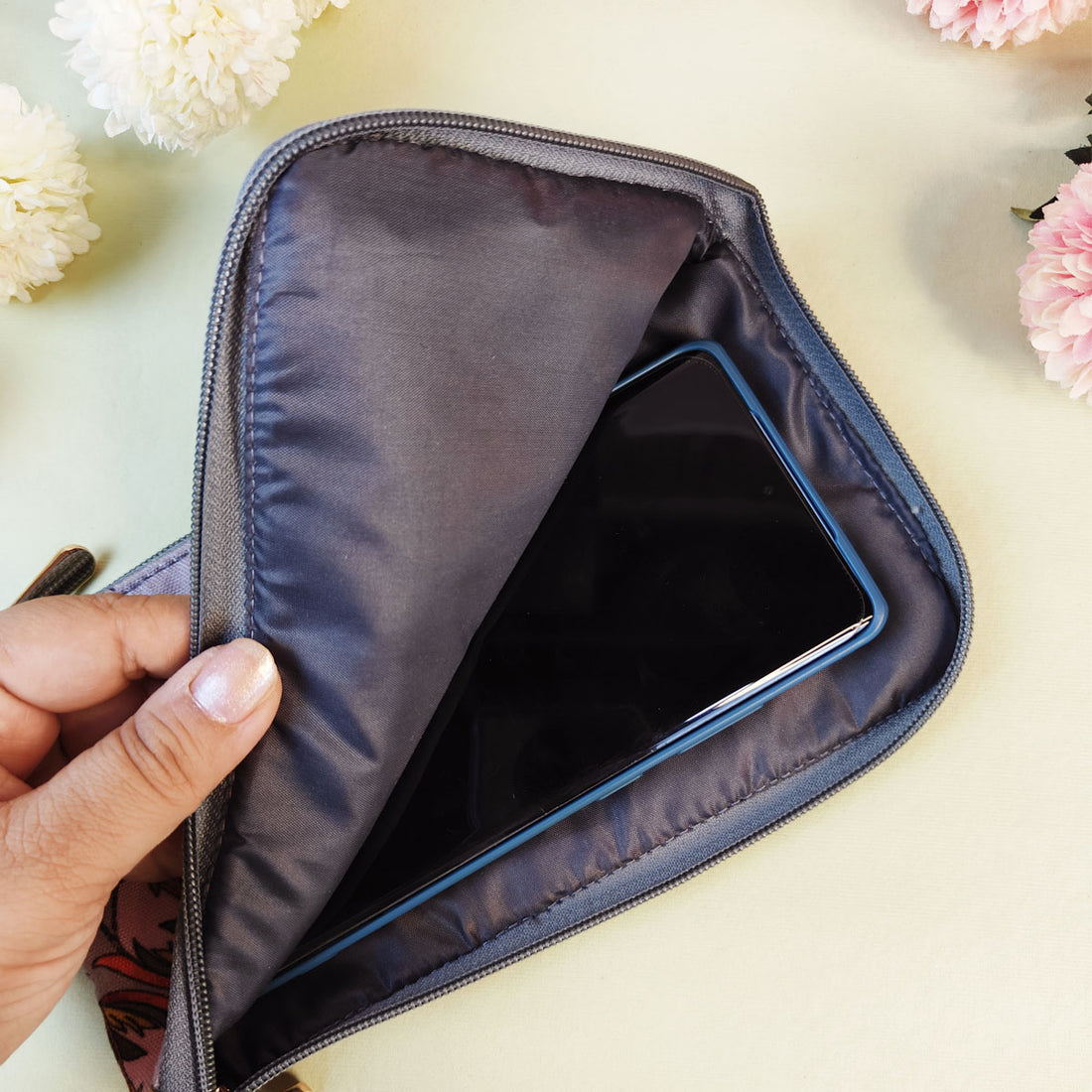 Dual-Zip Wallet- Grey Persian Floral