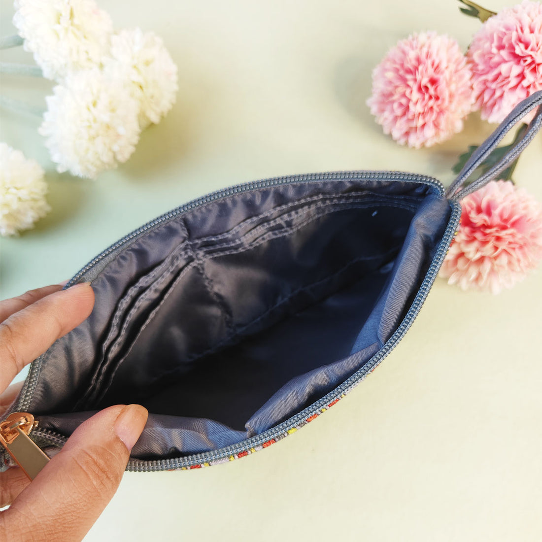 Dual-Zip Wallet- Grey Persian Floral