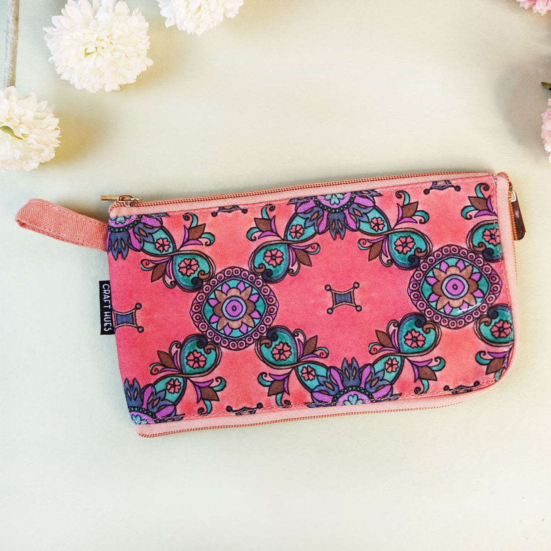 Dual-Zip Wallet- Peach-Purple Tile