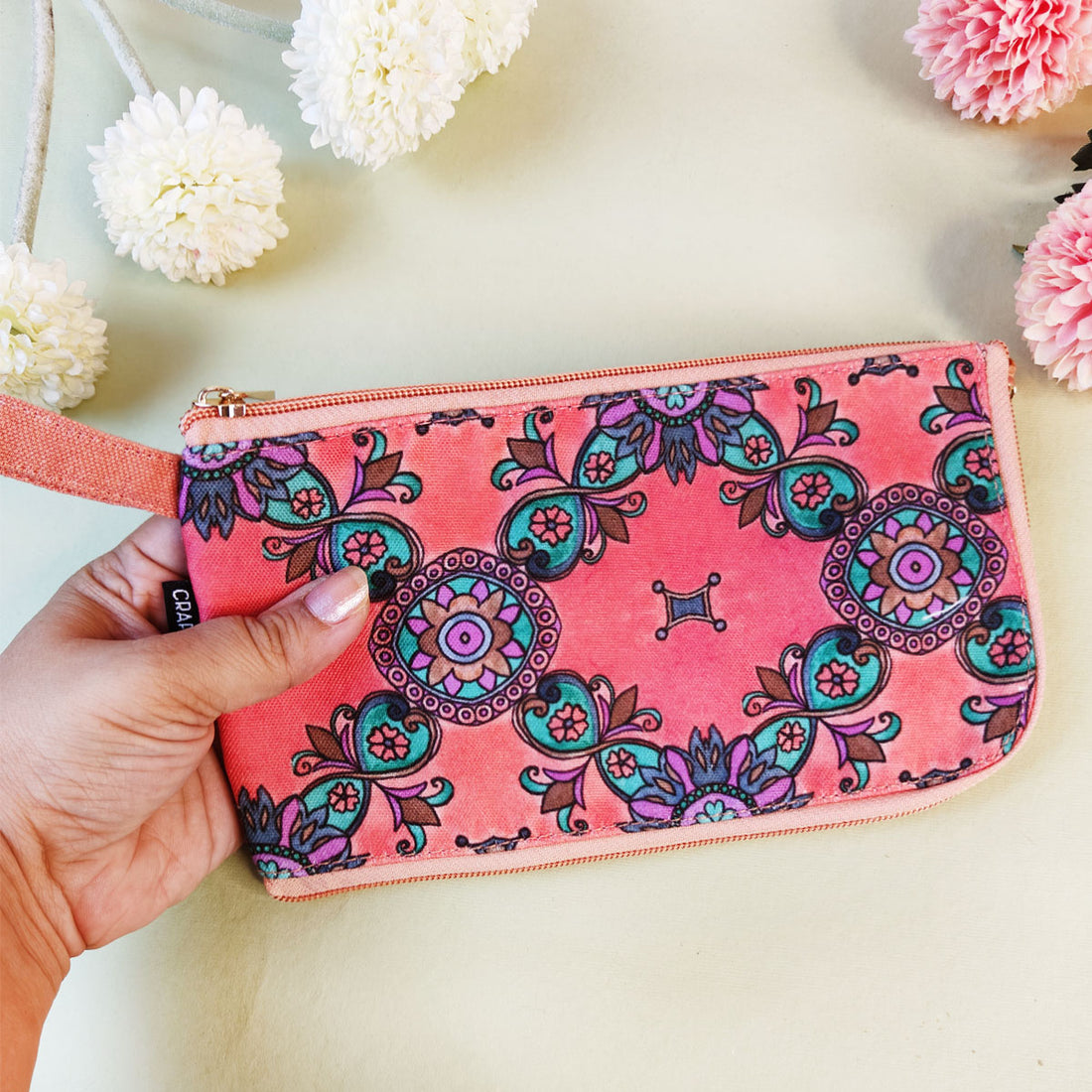 Dual-Zip Wallet- Peach-Purple Tile