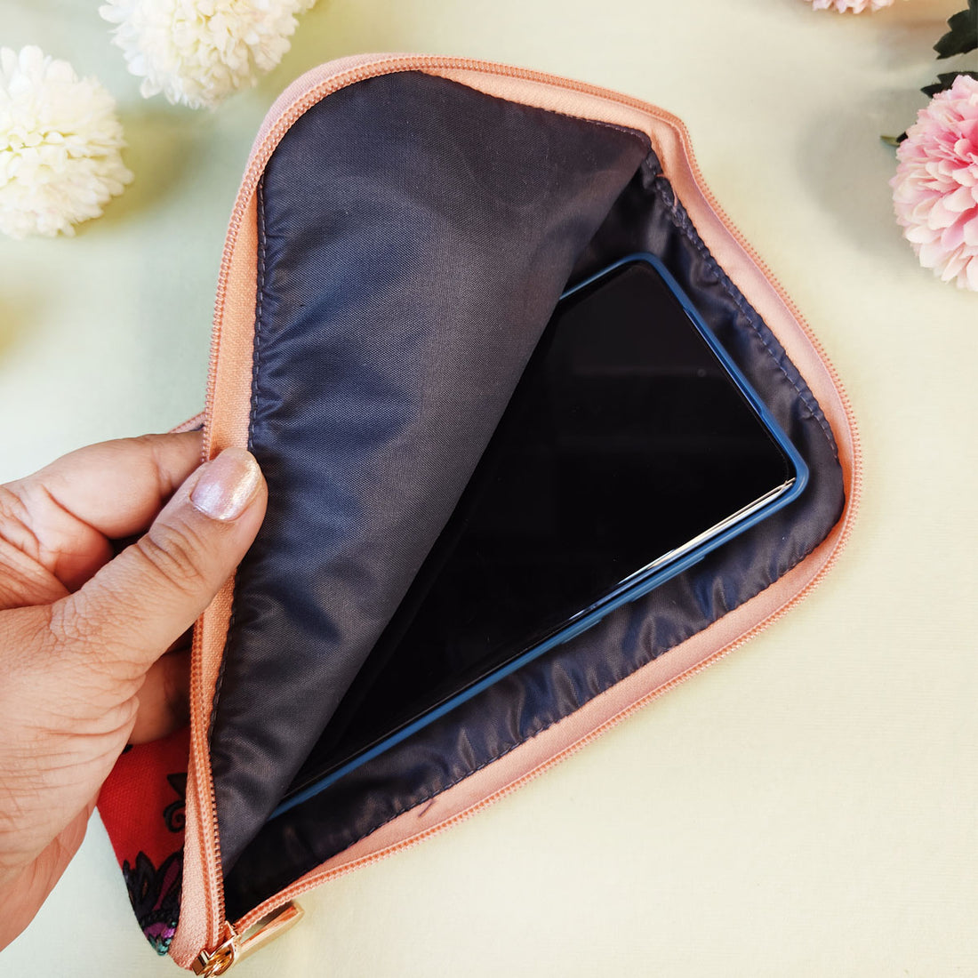Dual-Zip Wallet- Peach-Purple Tile