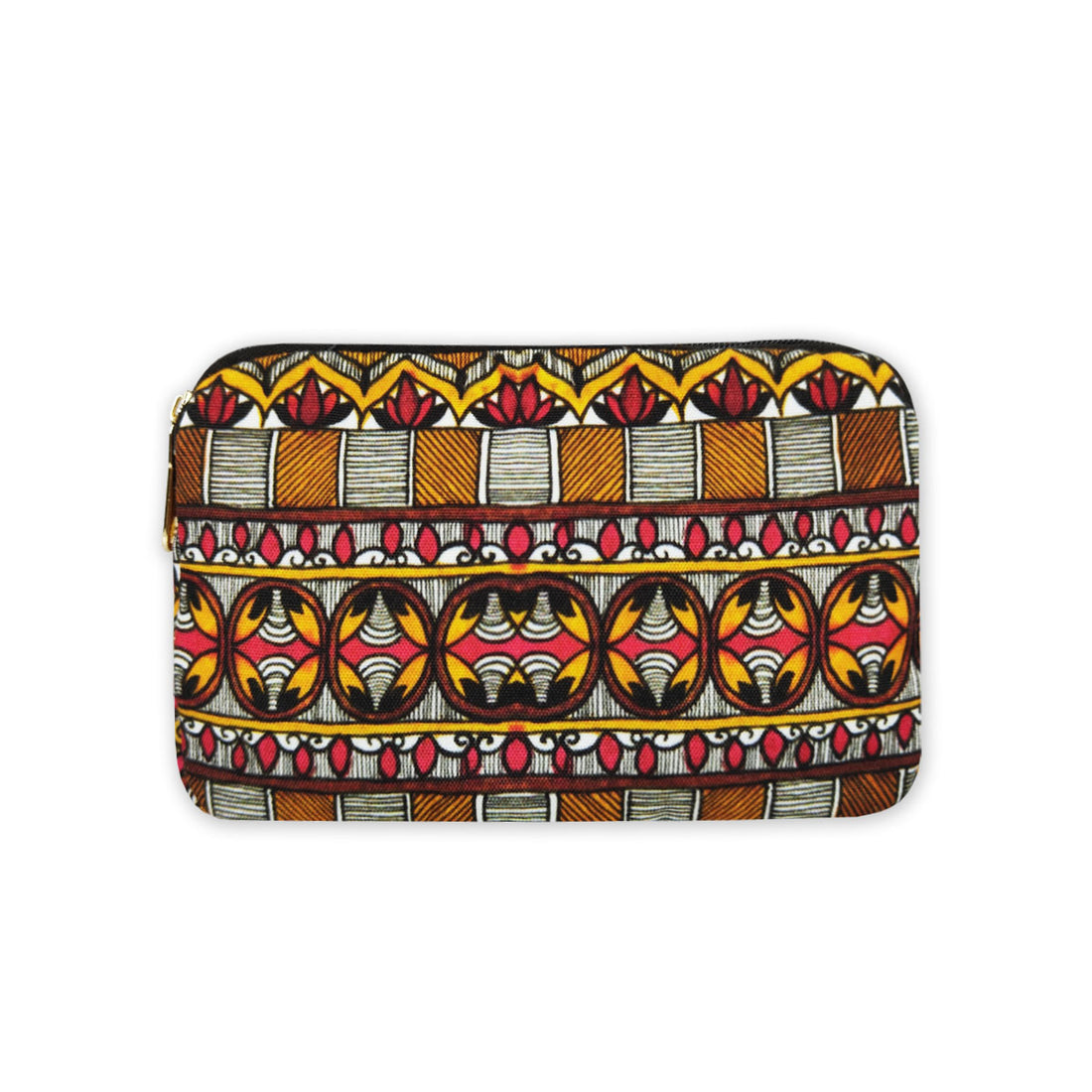 Dual Compartment Sling Bag- Mustard Madhubani Border