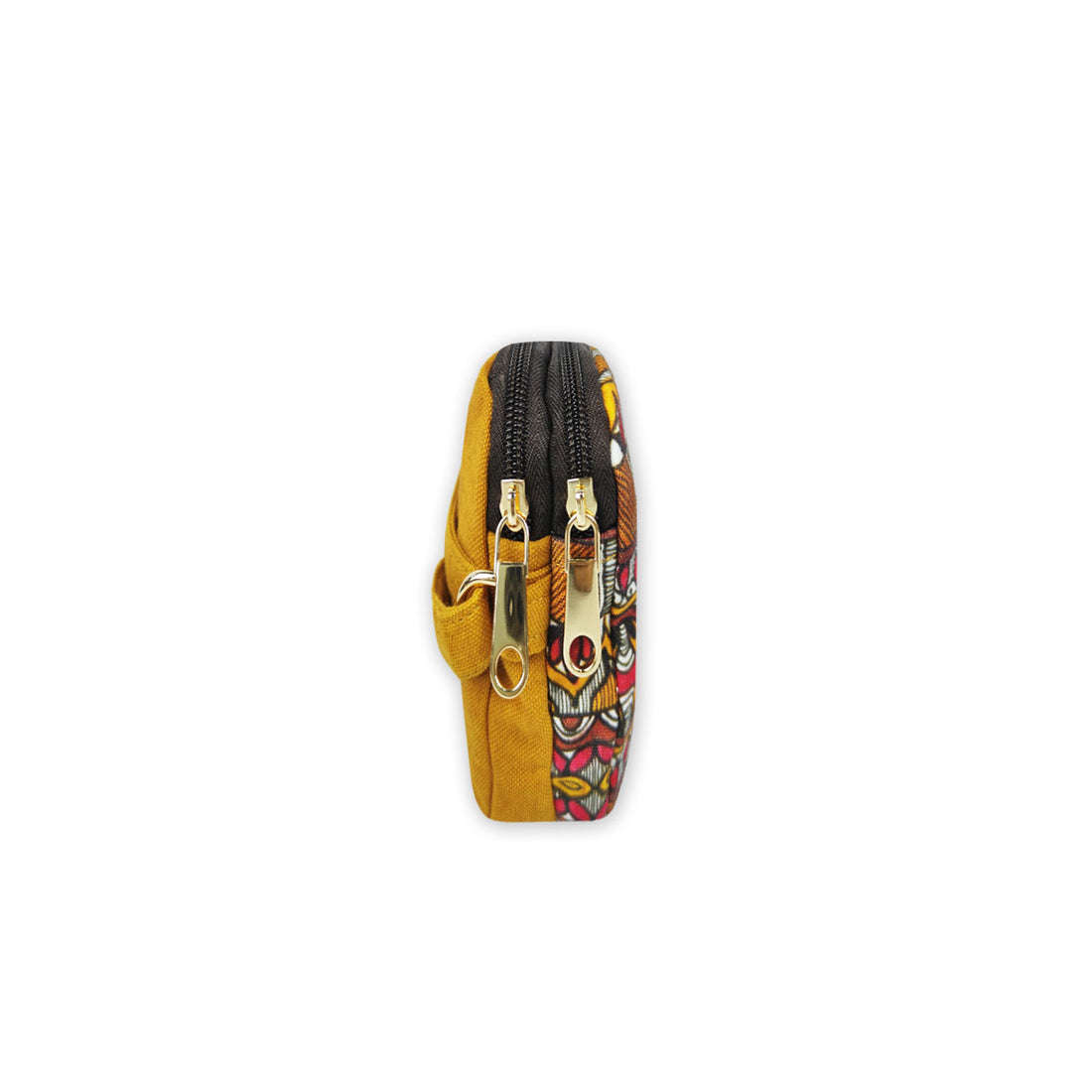 Dual Compartment Sling Bag- Mustard Madhubani Border