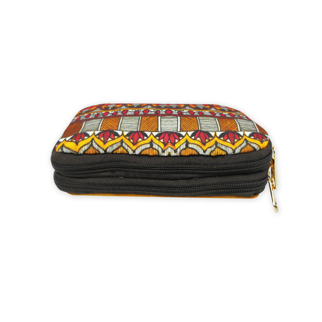 Dual Compartment Sling Bag- Mustard Madhubani Border