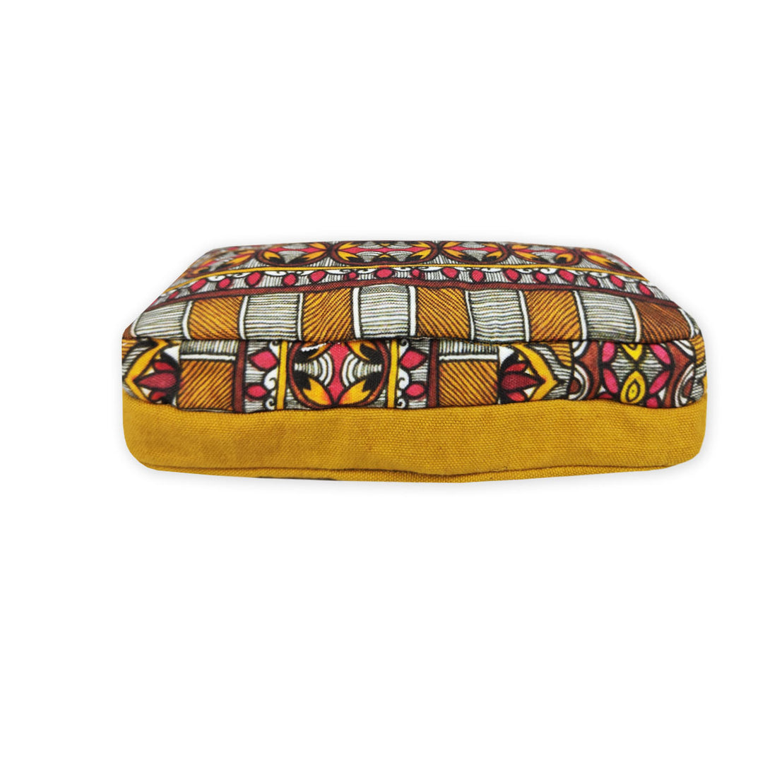 Dual Compartment Sling Bag- Mustard Madhubani Border