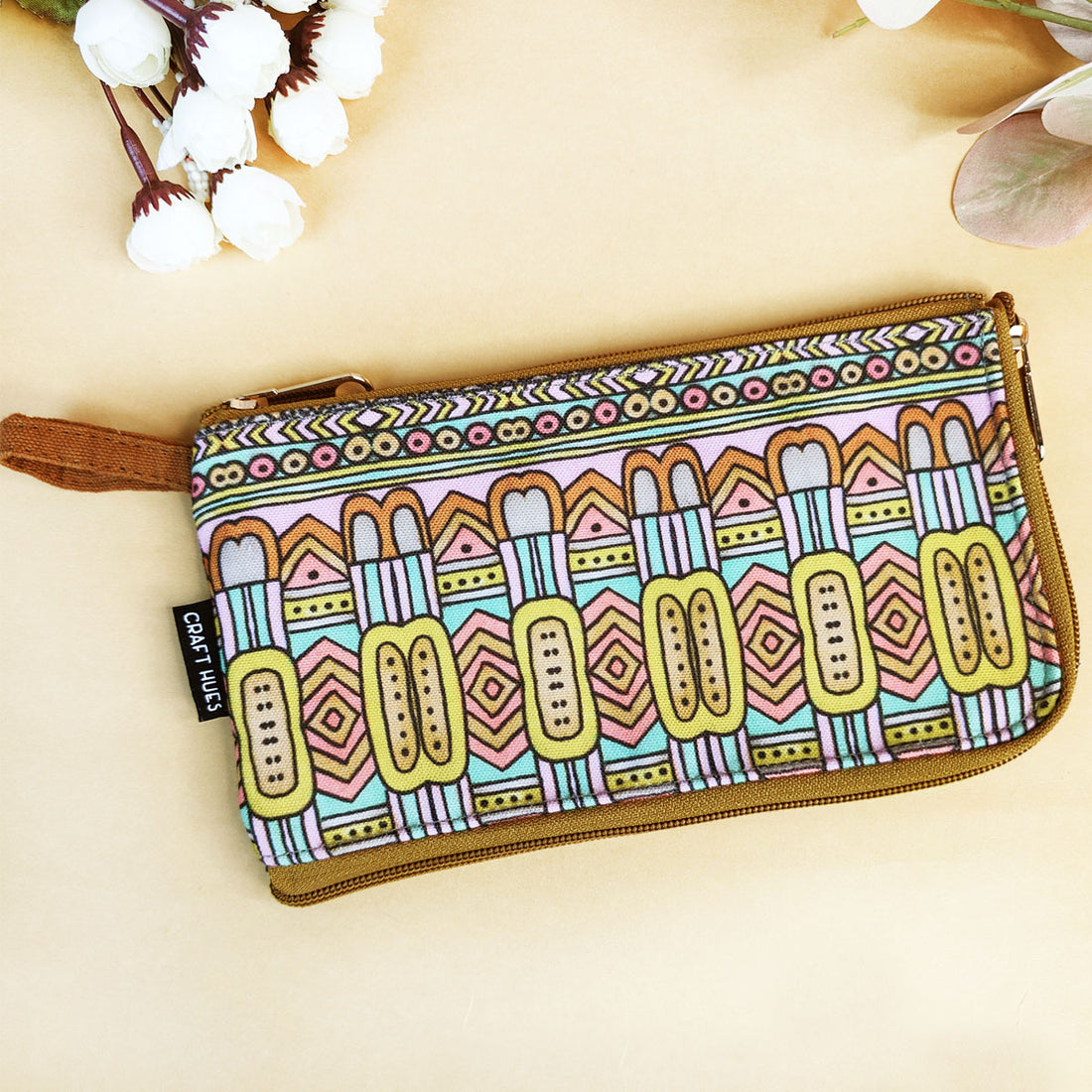 Dual Zip Wallet- Aqua Abstract Godna Art