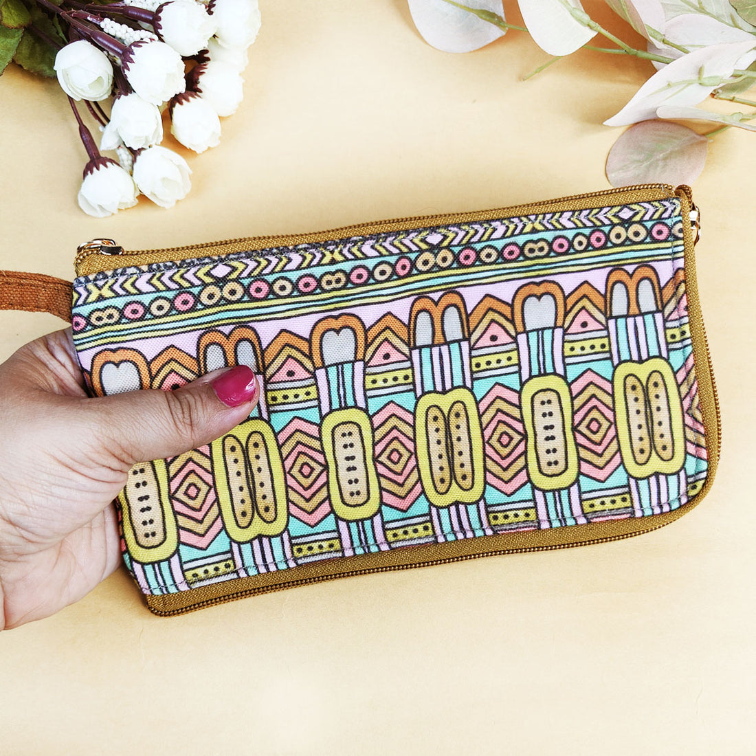 Dual Zip Wallet- Aqua Abstract Godna Art