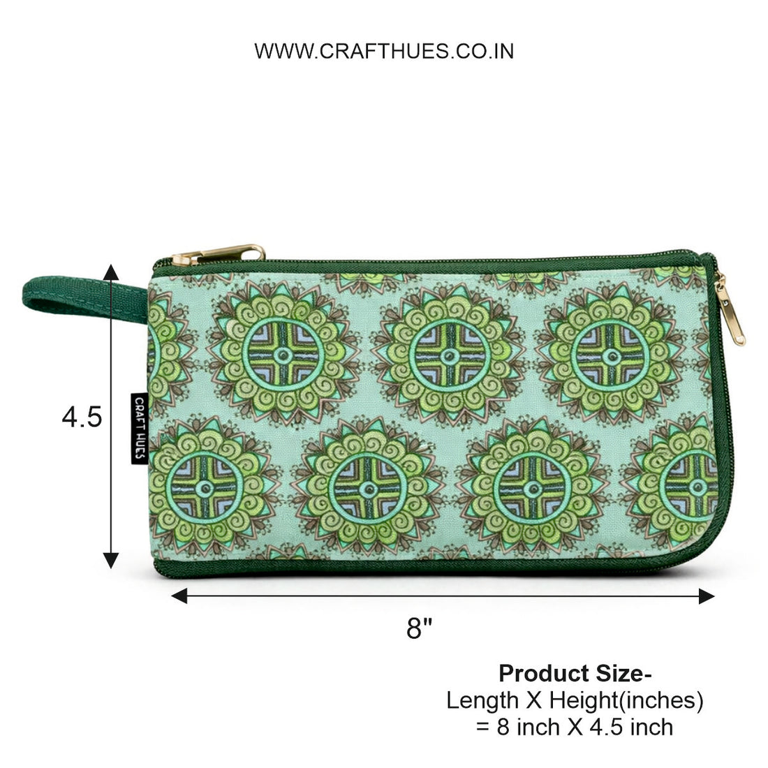 Dual Zip Wallet- Leaf Green Godna Art