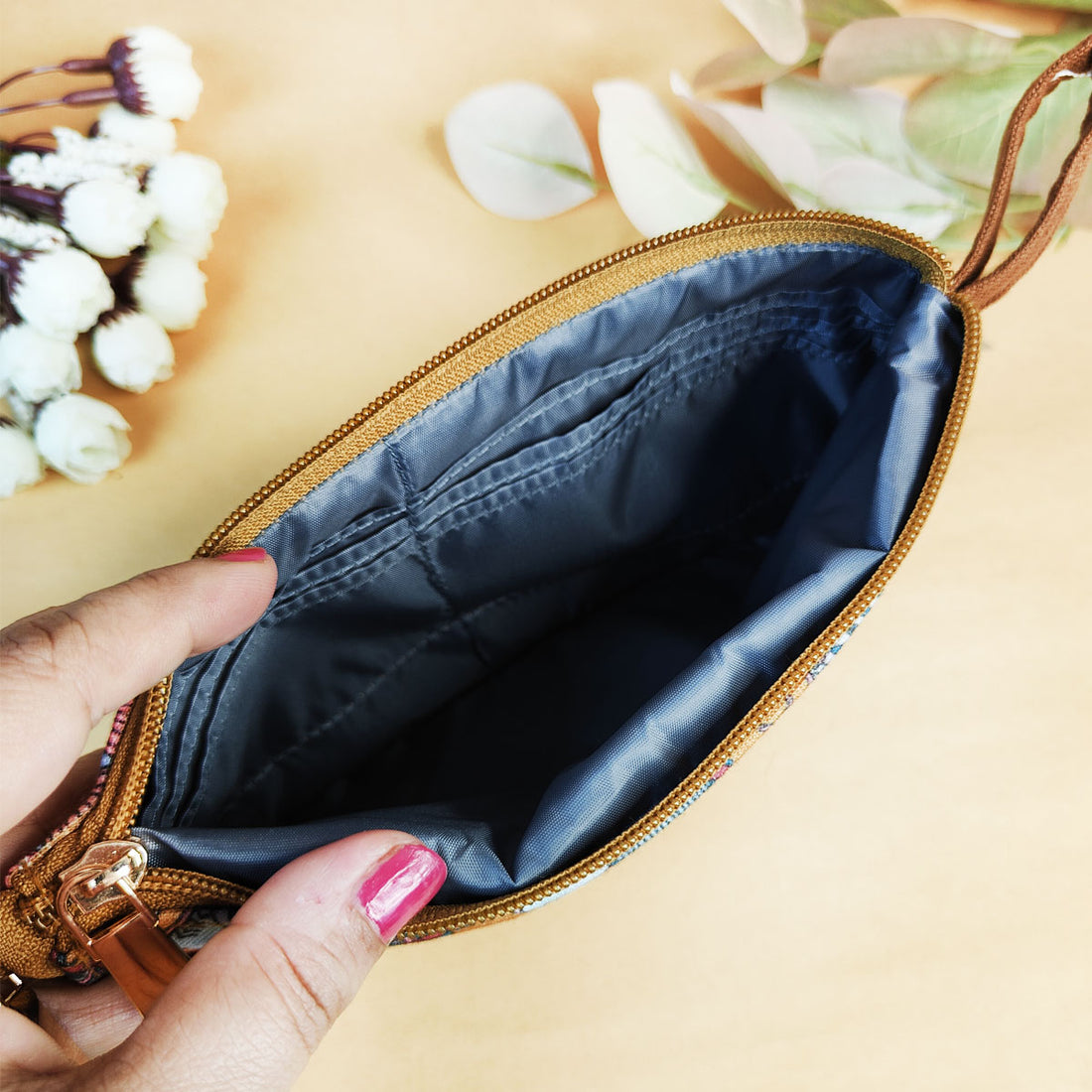 Dual Zip Wallet- Mustard Turtle Godna Art