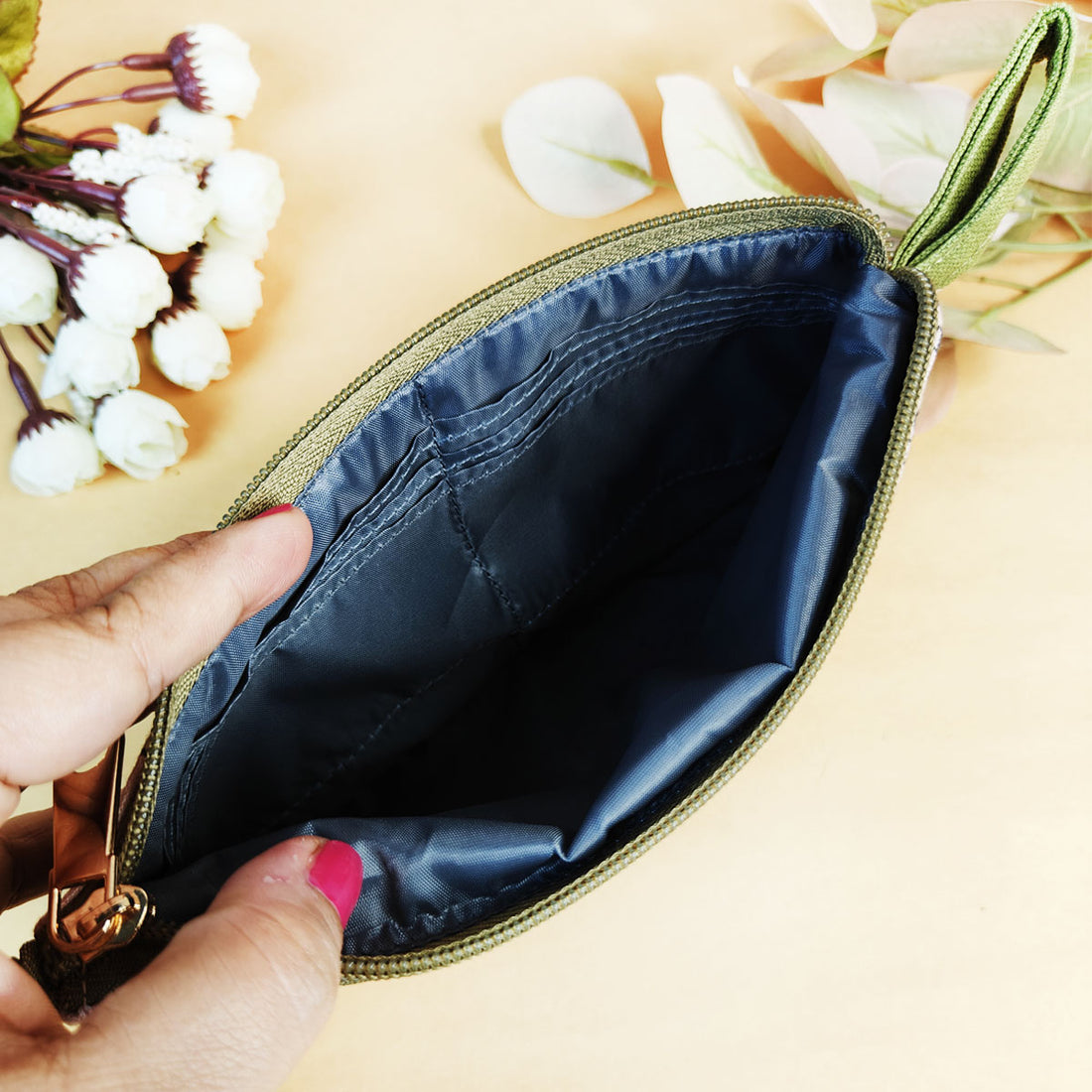 Dual Zip Wallet- Olive Godna Art