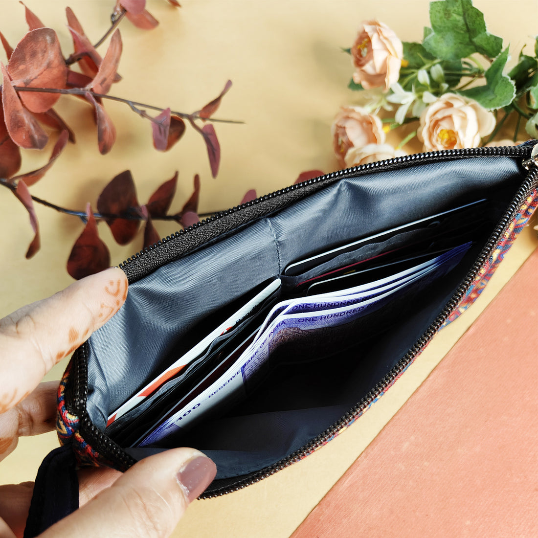 Dual Zip Wallet- Olive Godna Art