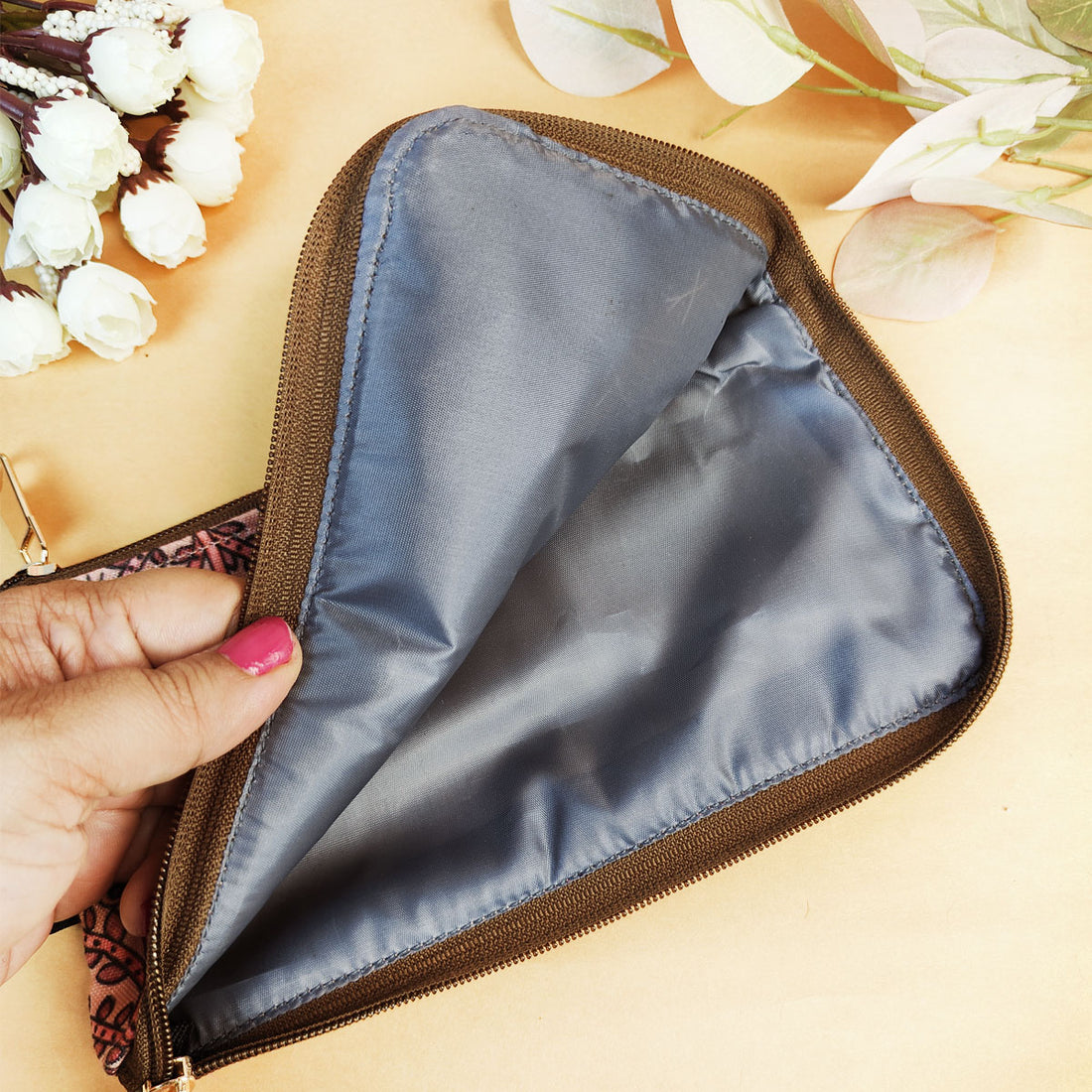 Dual Zip Wallet- Brown Tree Godna Art