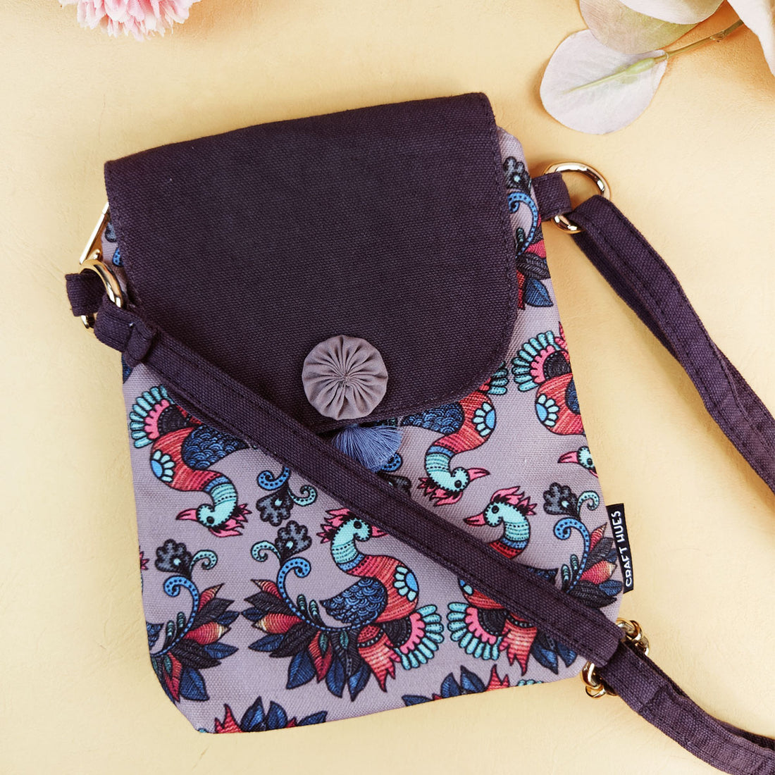 Flap Mobile Sling- Gond Grey Bird