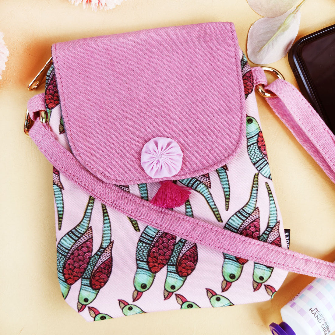 Flap Mobile Sling- Gond Pink Parrot