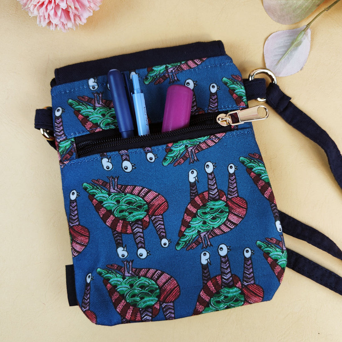 Flap Mobile Sling- Gond Blue Bird