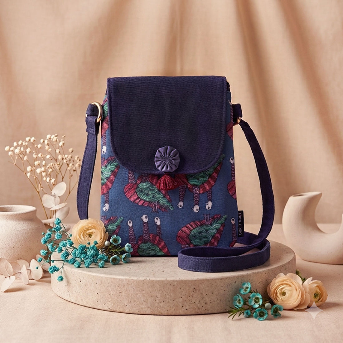 Flap Mobile Sling- Gond Blue Bird