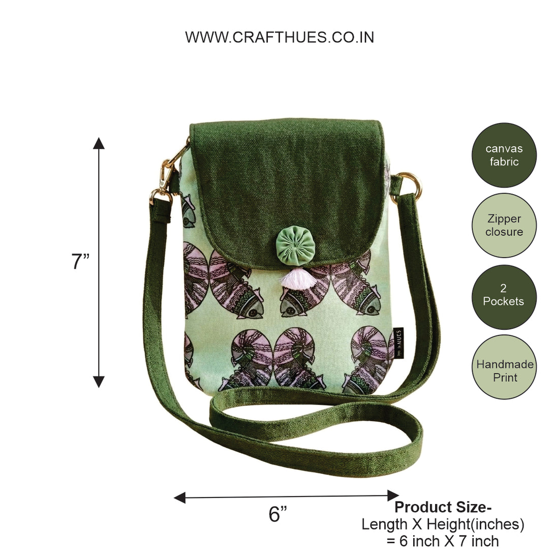 Flap Mobile Sling- Gond Green Fish