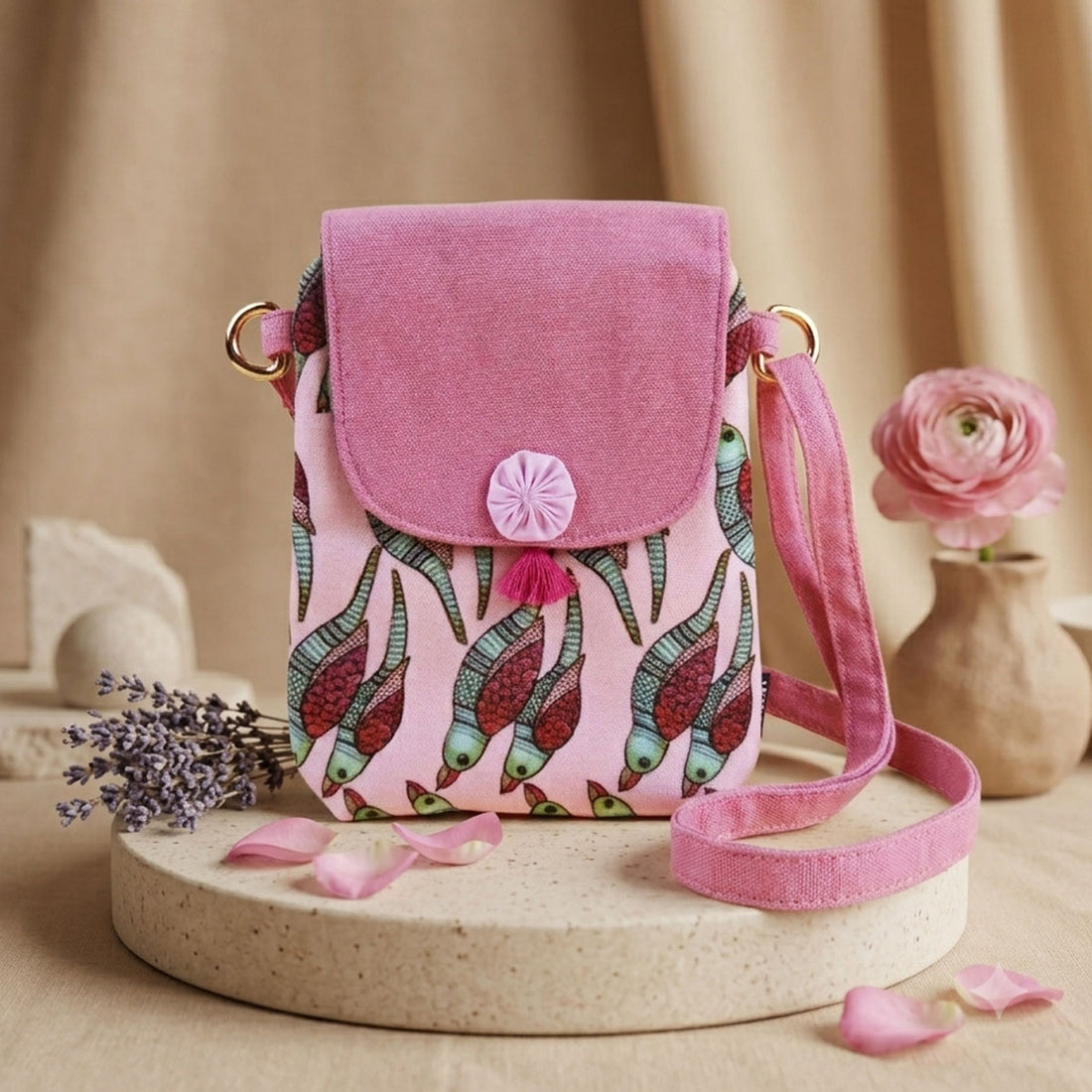 Flap Mobile Sling- Gond Pink Parrot