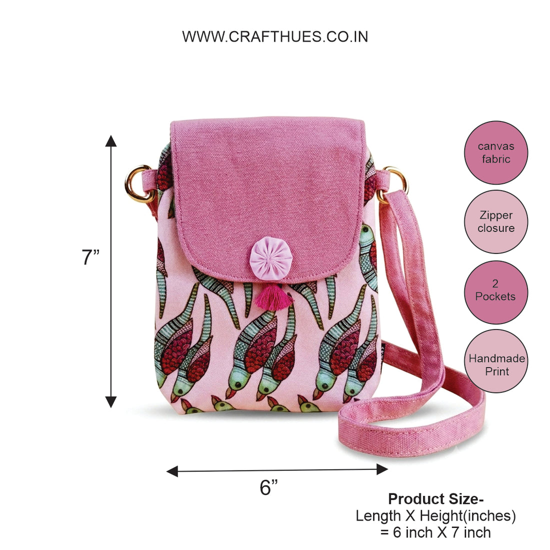 Flap Mobile Sling- Gond Pink Parrot