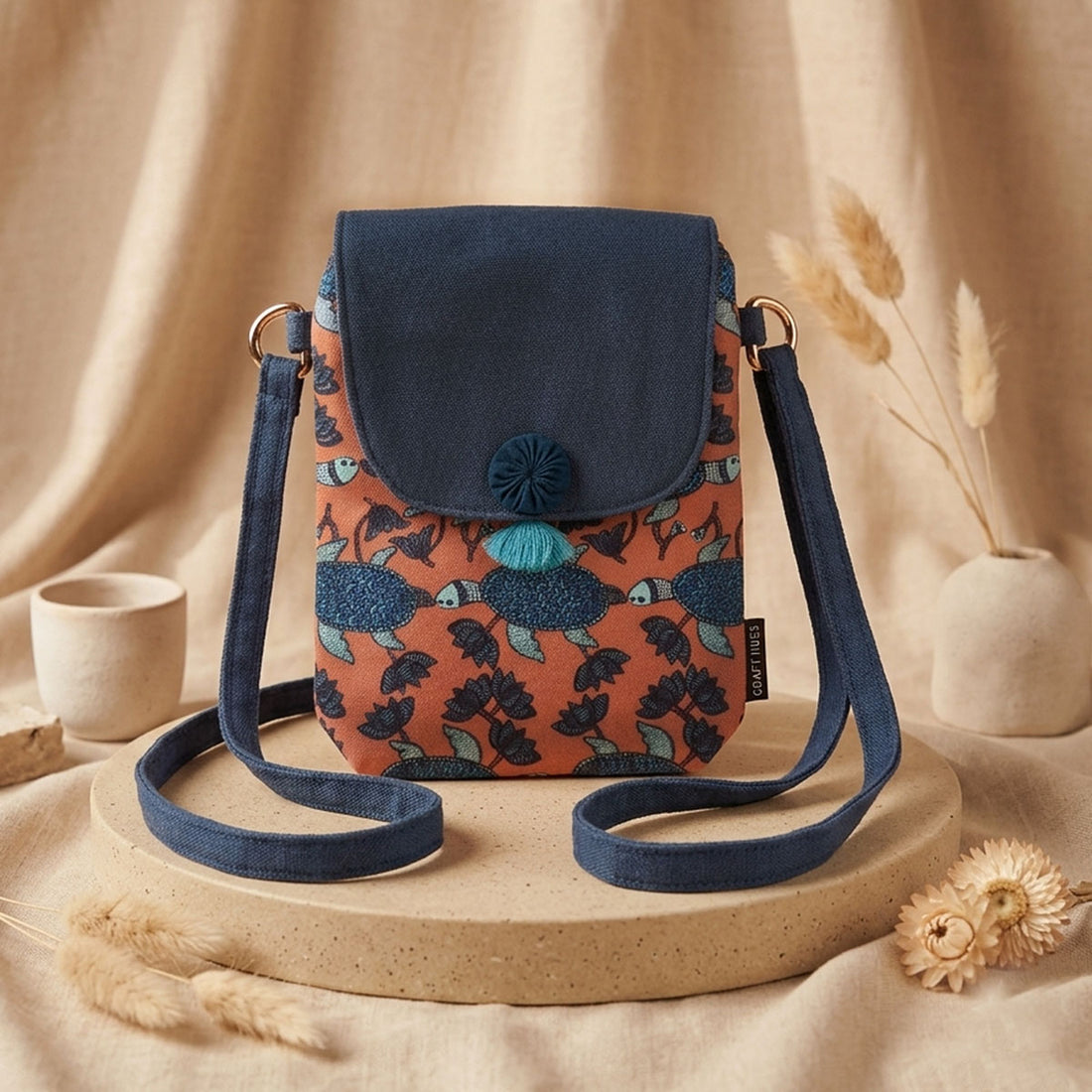 Flap Mobile Sling- Gond Teal Turtle